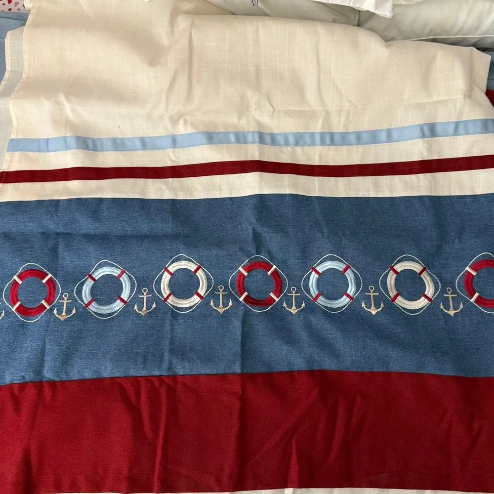 Nautical Anchor Life Preserver Shower Curtain Red Blue White Fabric‎ w/ 12 Hooks